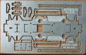 LBG206 - Chassis, 12mm fold up etch with bushes. GWR "Metro Tank" 2-4-0T (8ft 3 ins wheelbase)
