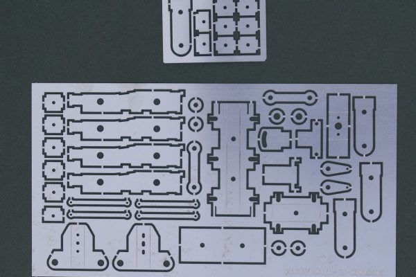 2P 4-4-0 - This was designed for the old BEC 2P whitemetal kit. It is of 0.4mm nickel silver and has a double thickness for the frame sides.  It is of slot/tab soldered construction.  The coupling rods and a few other parts are also of double thickness construction.  The choice of motor gears etc is up to the individual. There is an etched gearbox included to suit a Mashima but maybe it could be altered for other makes?  The bogie and tender etch is of fold up and solder construction with slots for wheels to be dropped in and a small fold over tab to hold them in place.  There are 4 available at £18.50 each.
